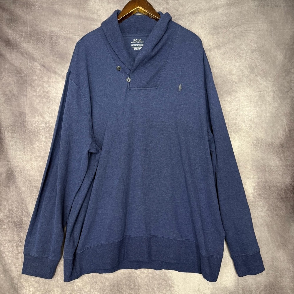Polo Ralph‎ Lauren LS Luxury Jersey Shawl-Collar Pullover Men's XXL Navy Preppy